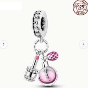 Sterling Silver Miniature Design Cute Perfume & Lipstick Novel charms Pendant
